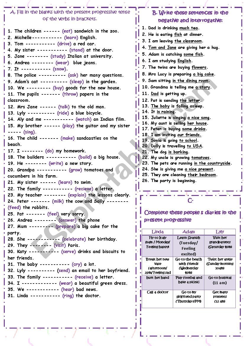 PRESENT PROGRESSIVE practice (affirmative / Negative / Interrogative) 