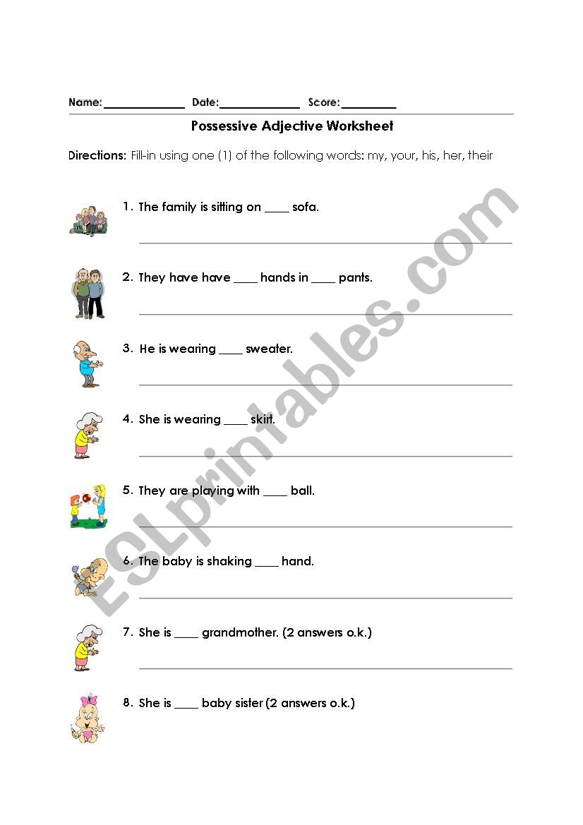 possessive adjectives worksheet