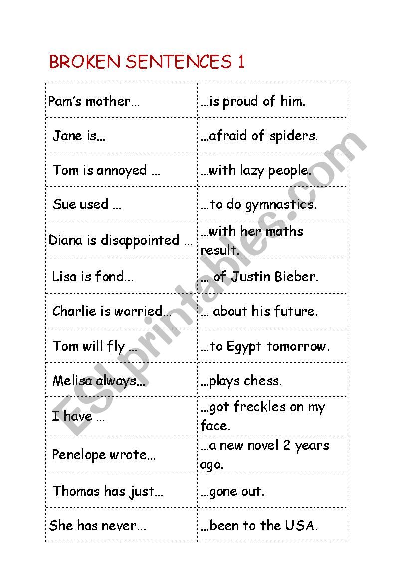 Broken Sentences 2 worksheet