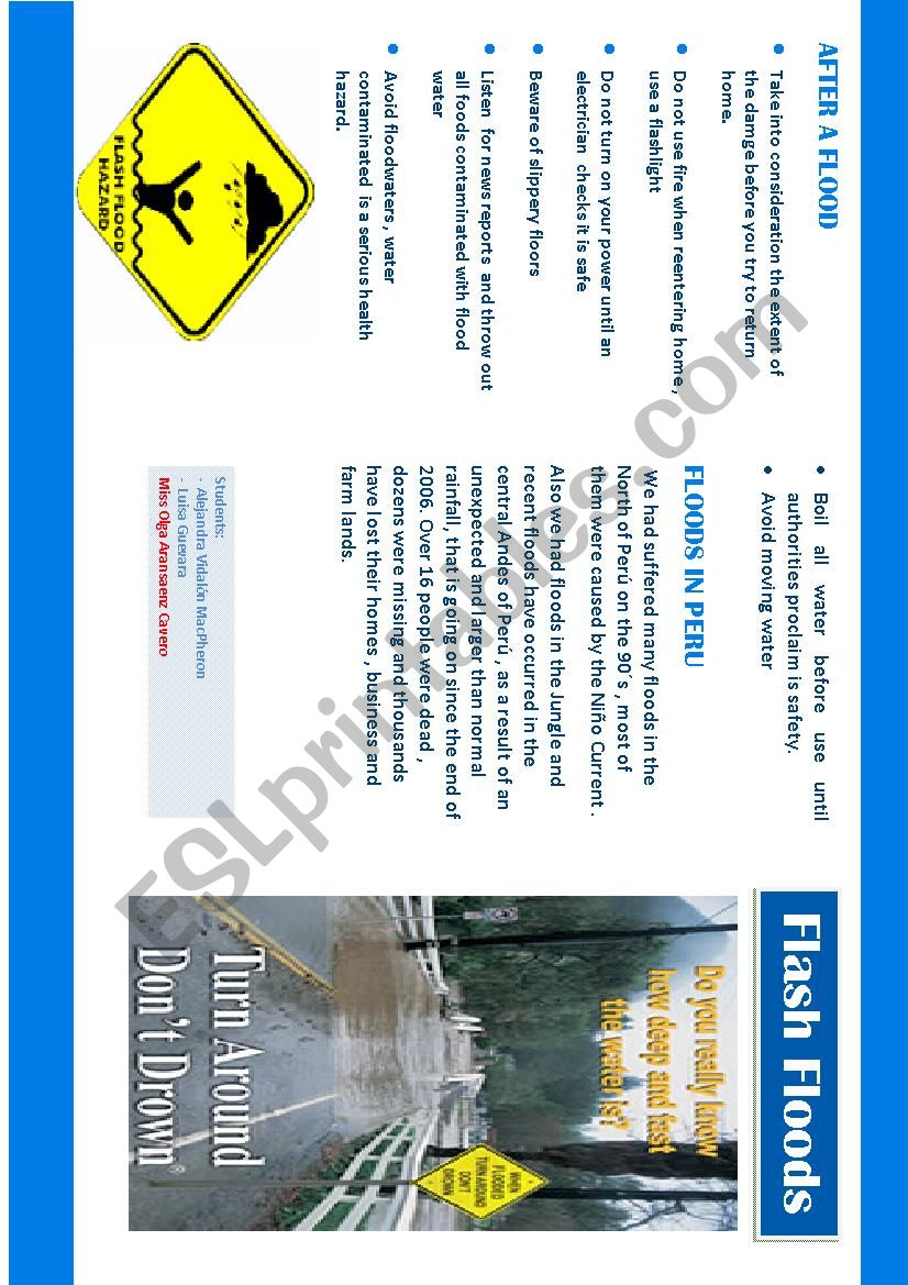 floods brochure worksheet