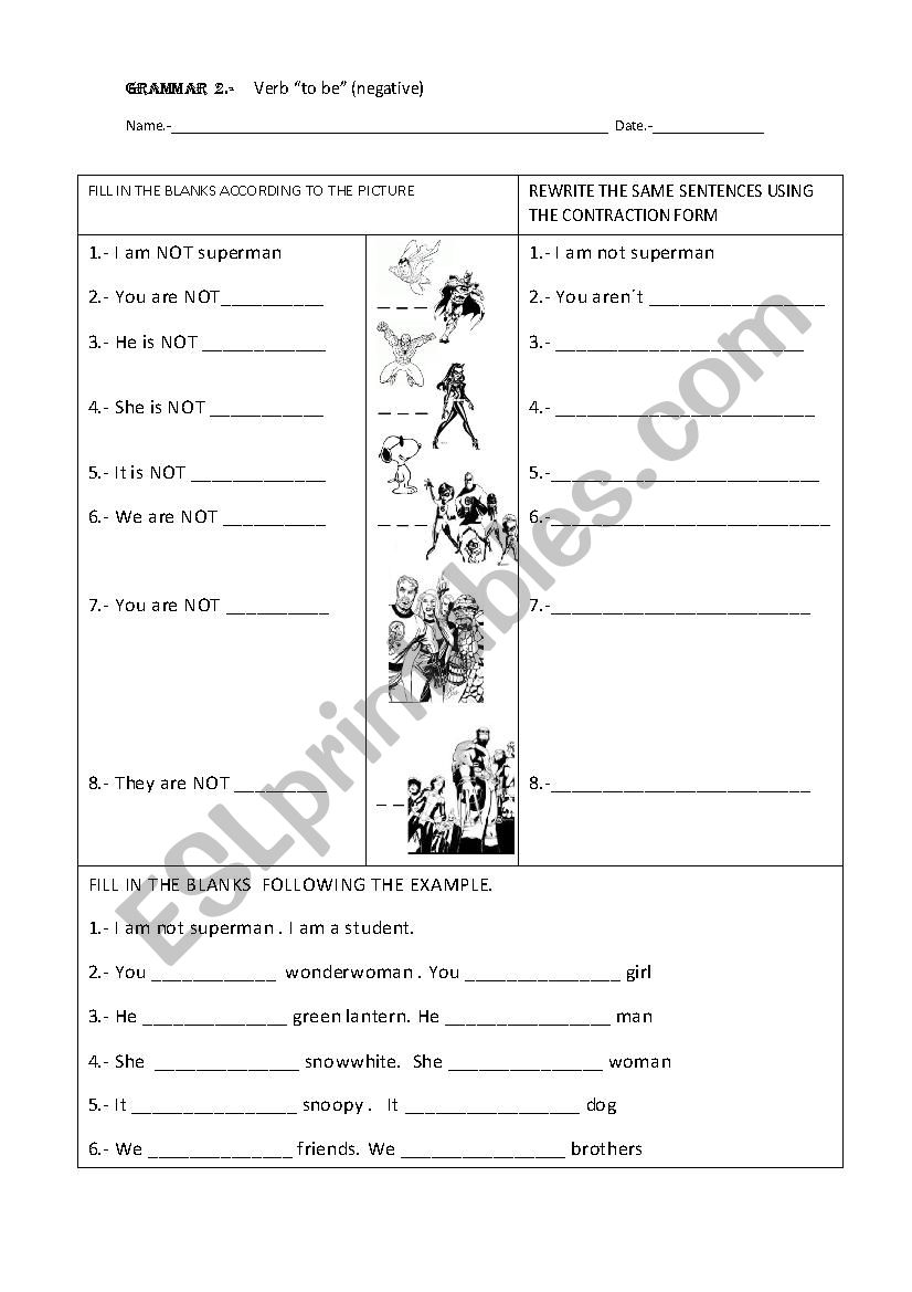 Verb to be negative sentences worksheet