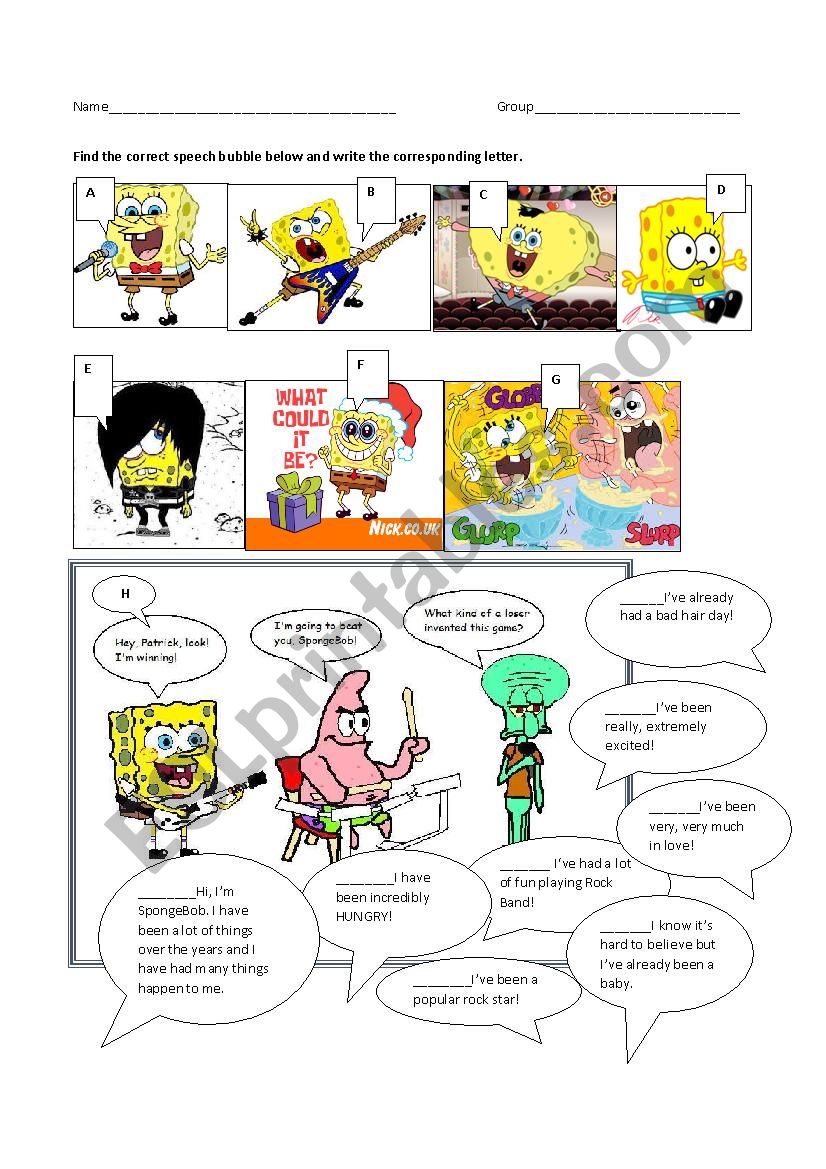 SpongeBob has been, has had! worksheet