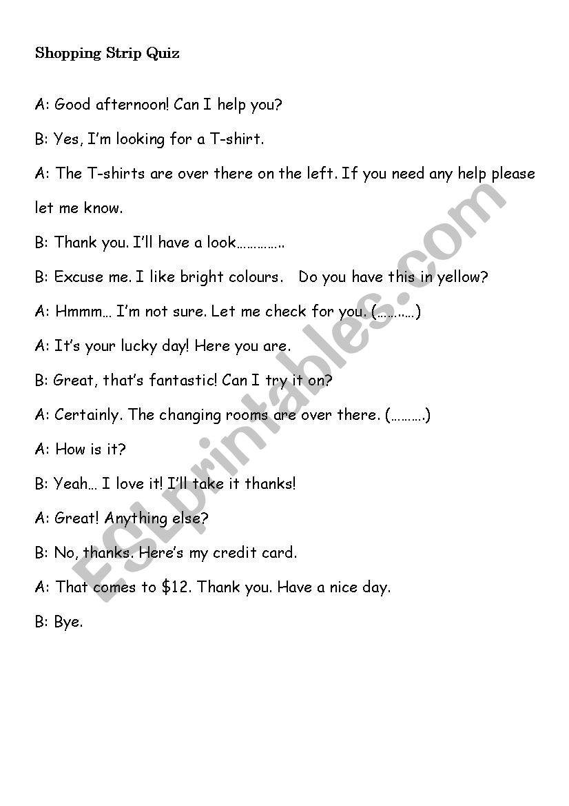 Shopping Conversation worksheet