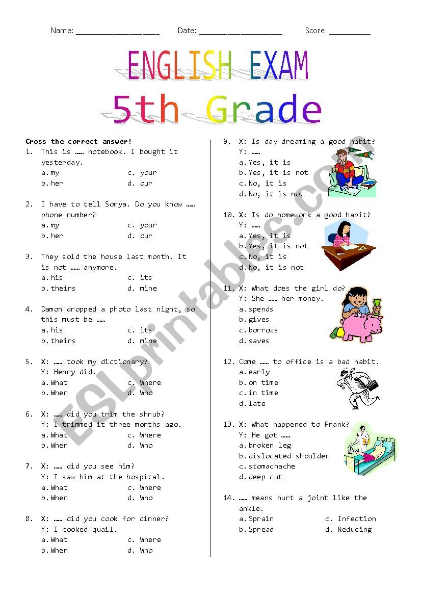5th Grade Final Exam worksheet