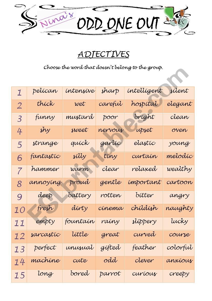 ODD ONE OUT - Adjectives worksheet