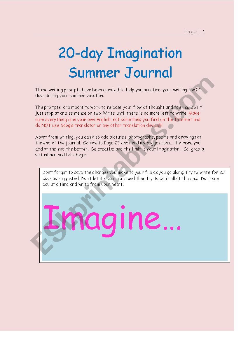 Imagination Journal  worksheet