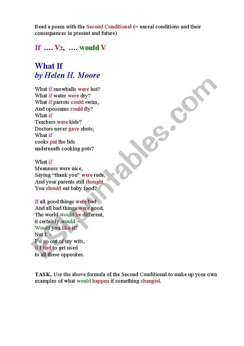A SECOND CONDITIONAL POEM worksheet