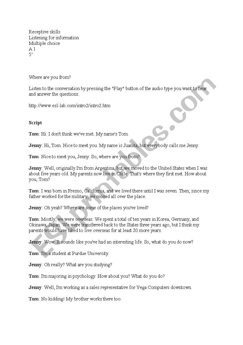 where are you from worksheet