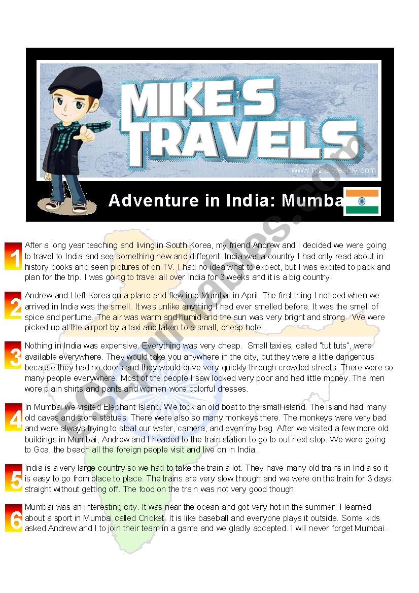 Travel Story - India worksheet