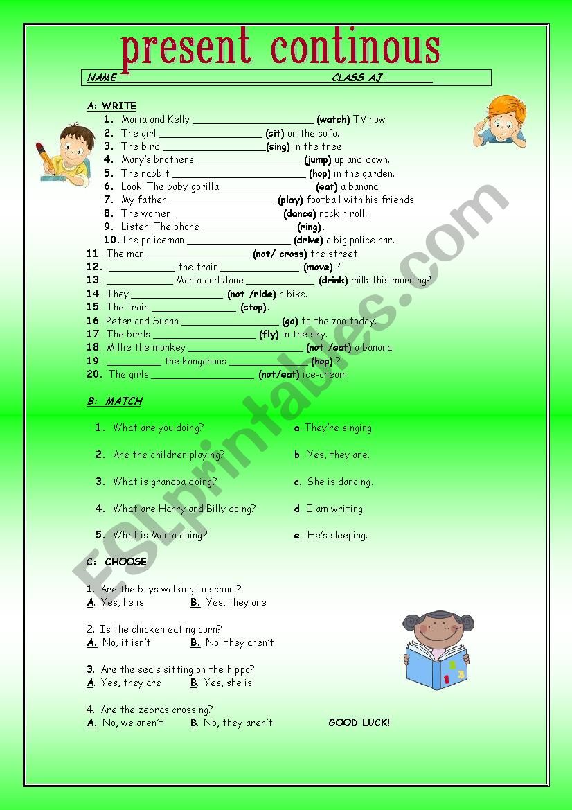 present continous worksheet