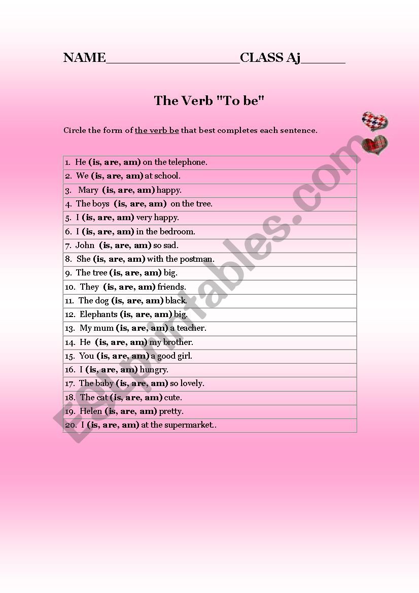 Verb to be  worksheet