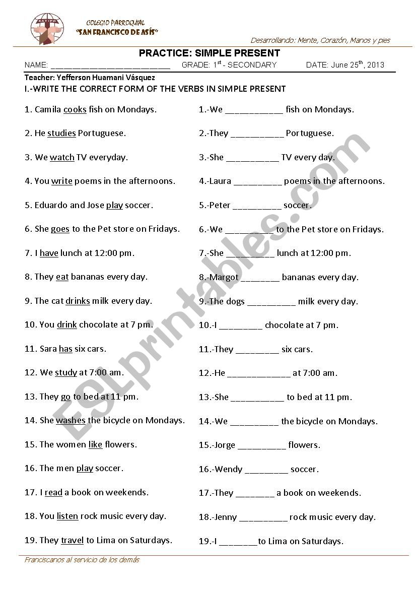 simple present worksheet