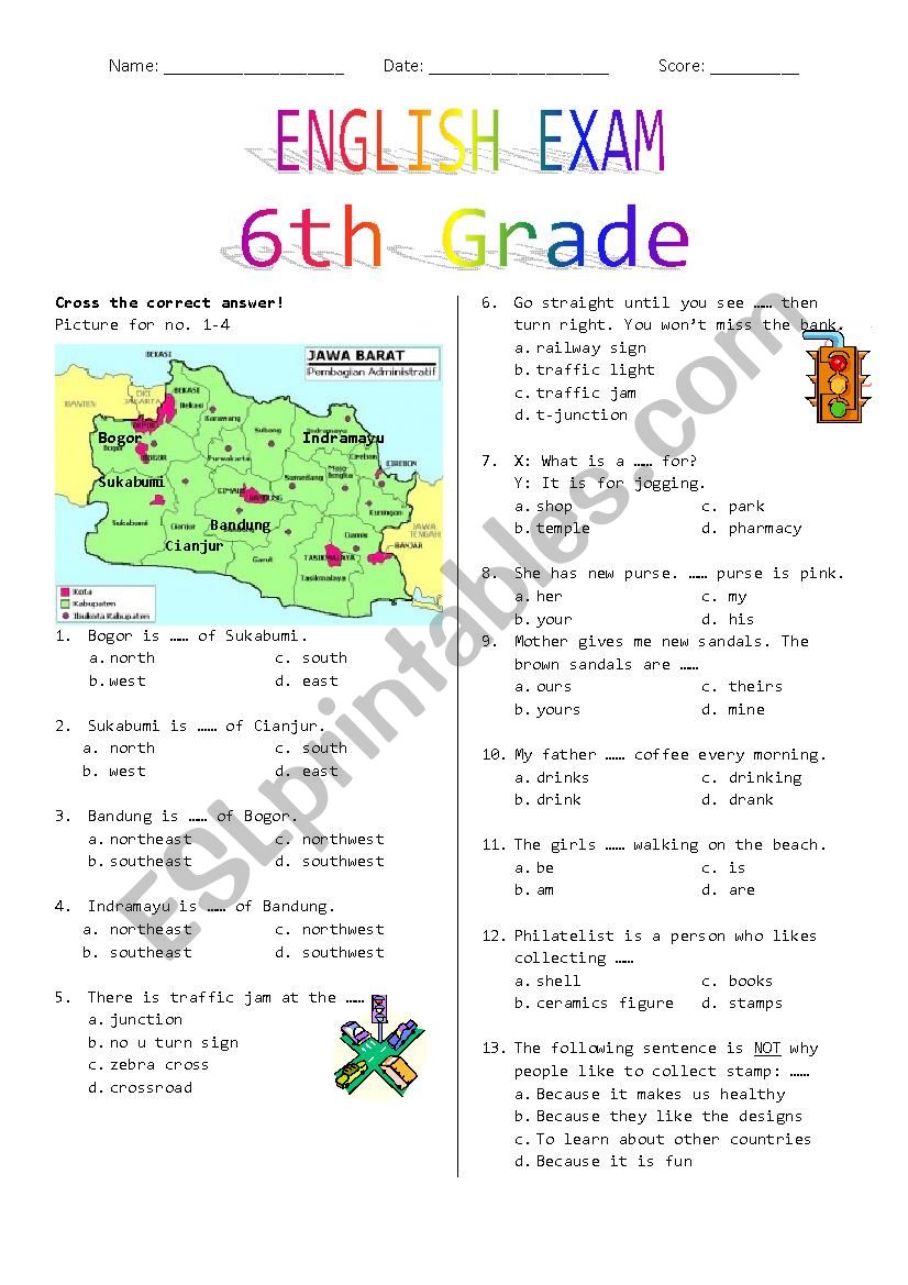 6th Grade Final Exam worksheet