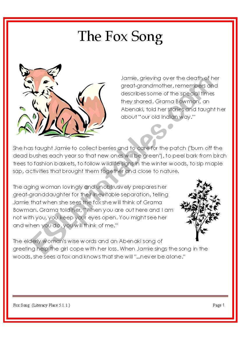 Fox Song worksheet