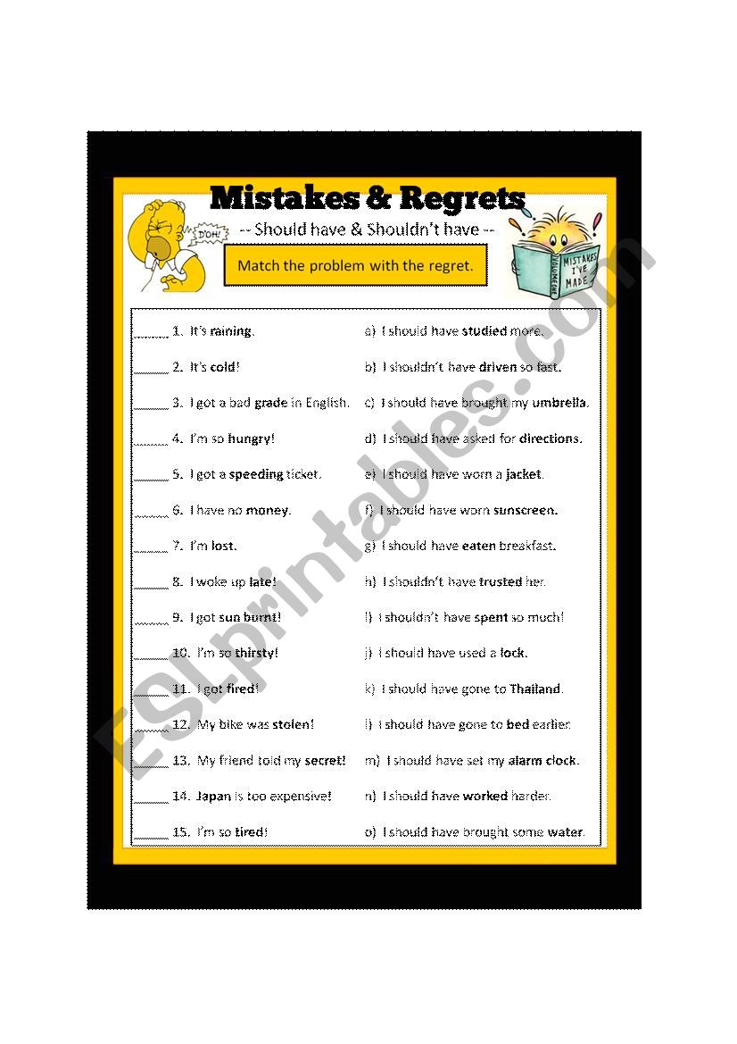 Regrets & Mistakes worksheet