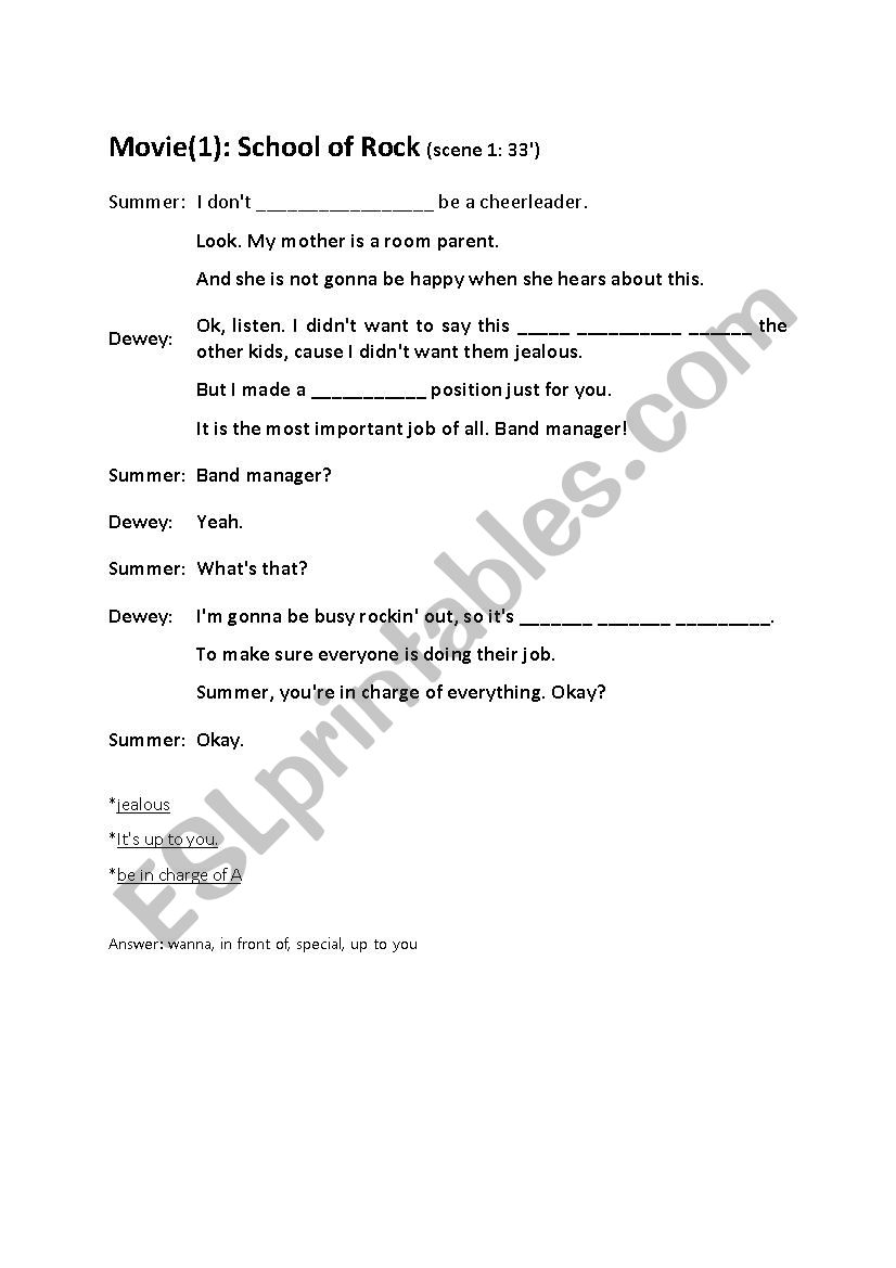 School of rock worksheet