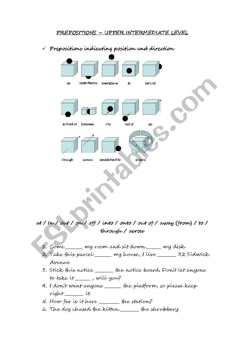 Prepositions worksheet