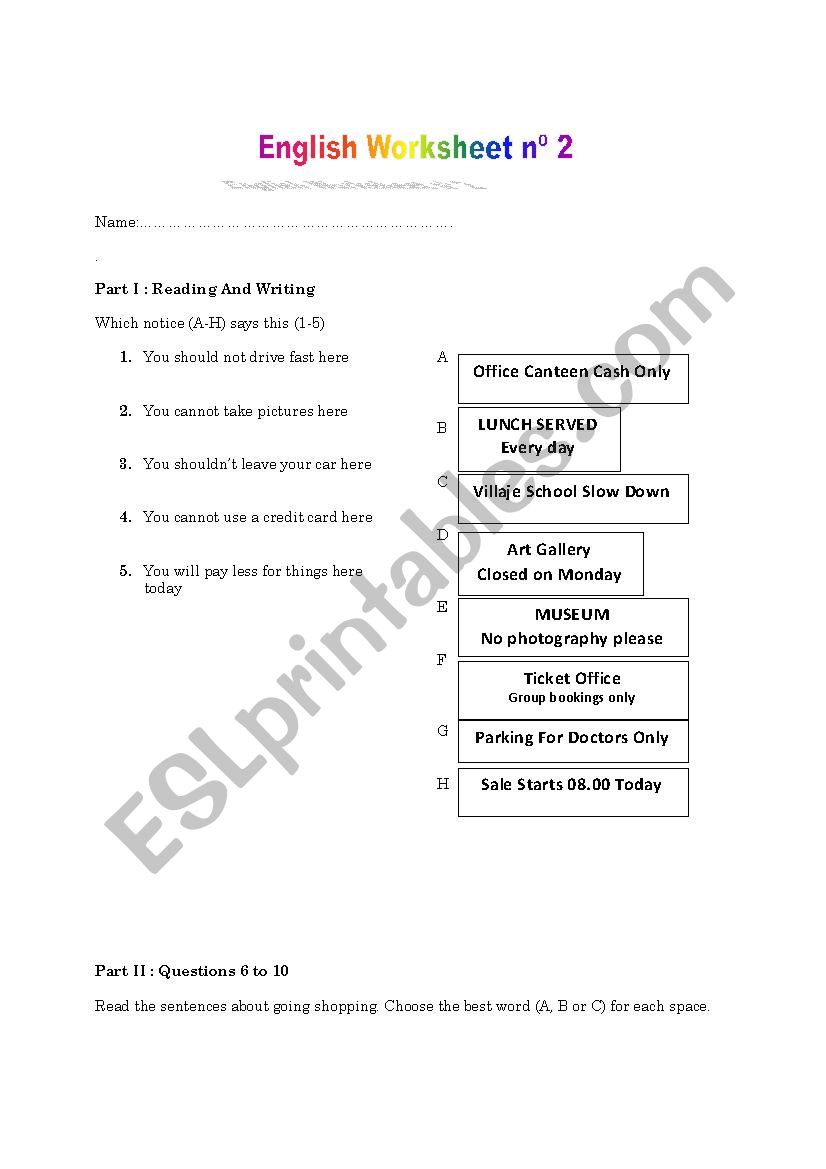 Reading Comprehension worksheet