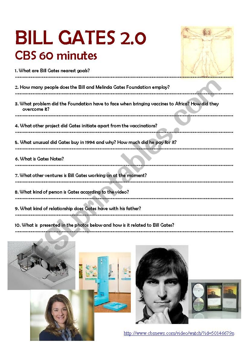 Bill Gates - video worksheet worksheet