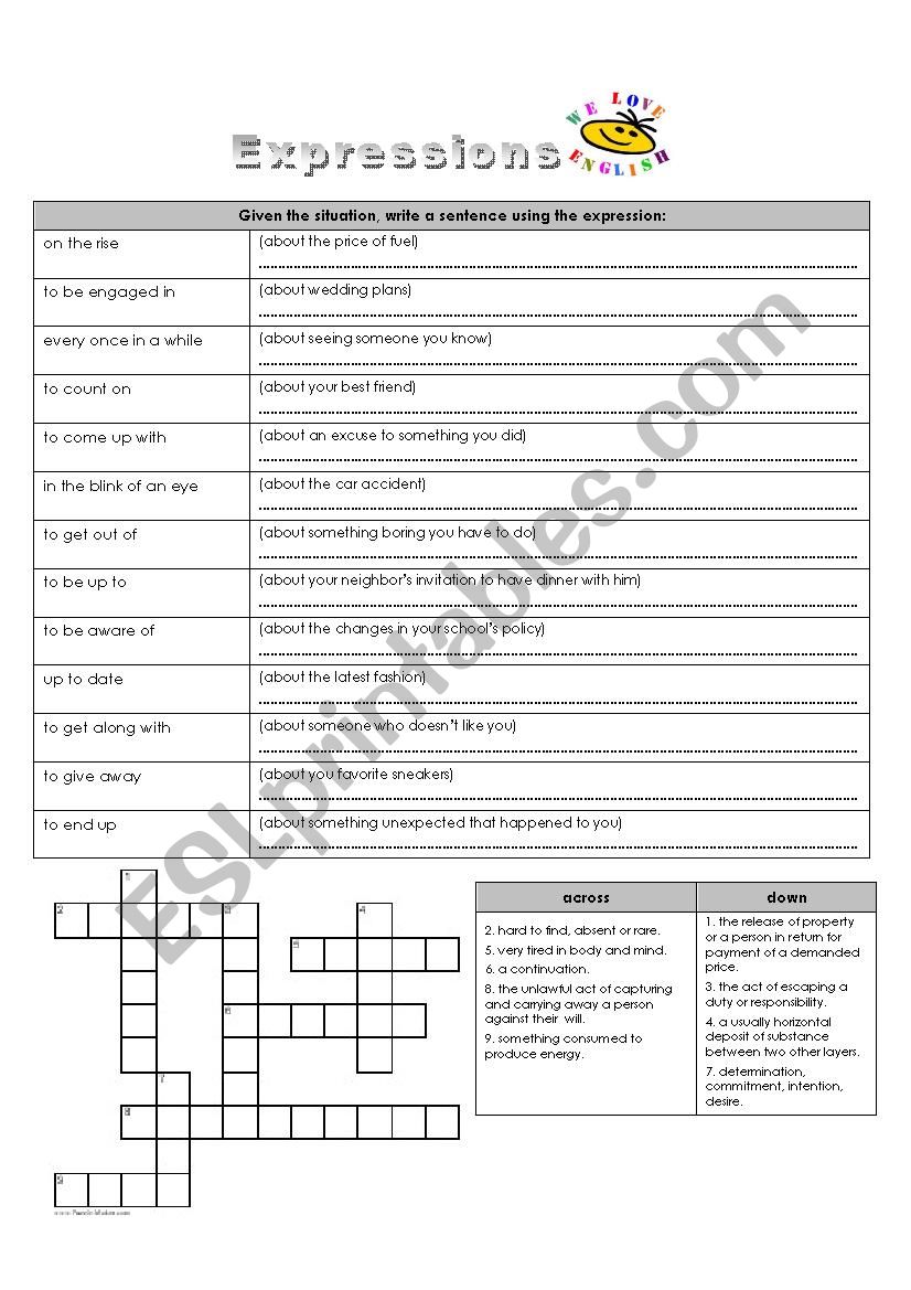 Expressions in English worksheet