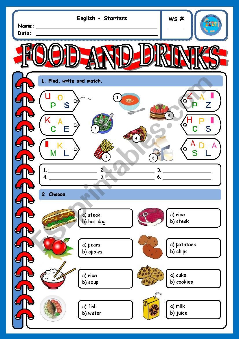 FOOD & DRINKS WS 1 worksheet