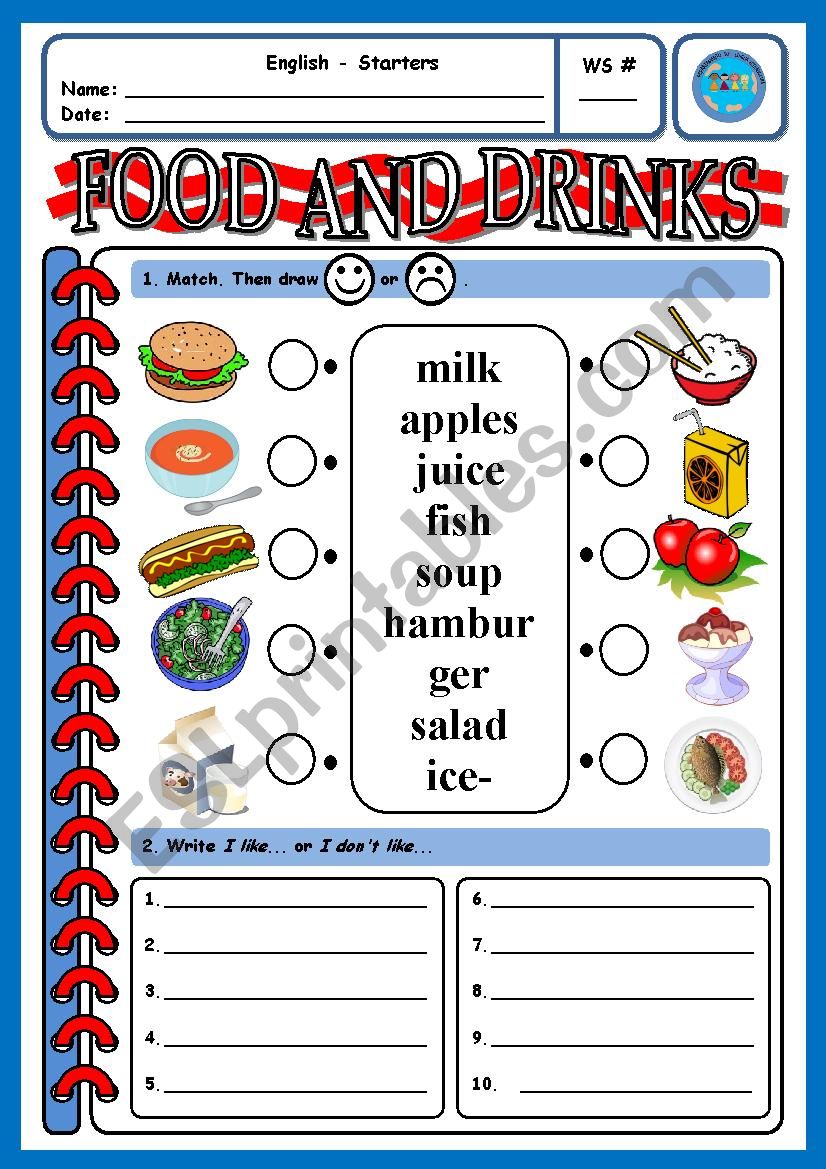 FOOD & DRINKS WS 2 worksheet