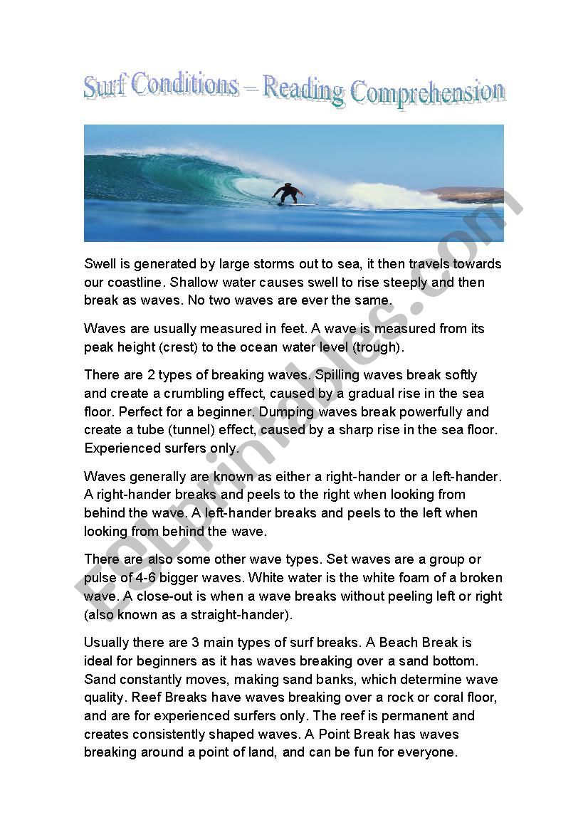 Surf Conditions Reading Comprehension