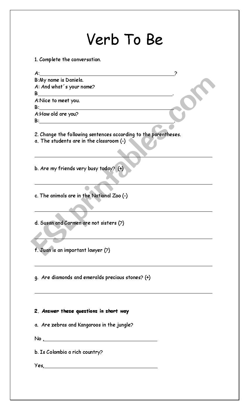 Verb to be worksheet