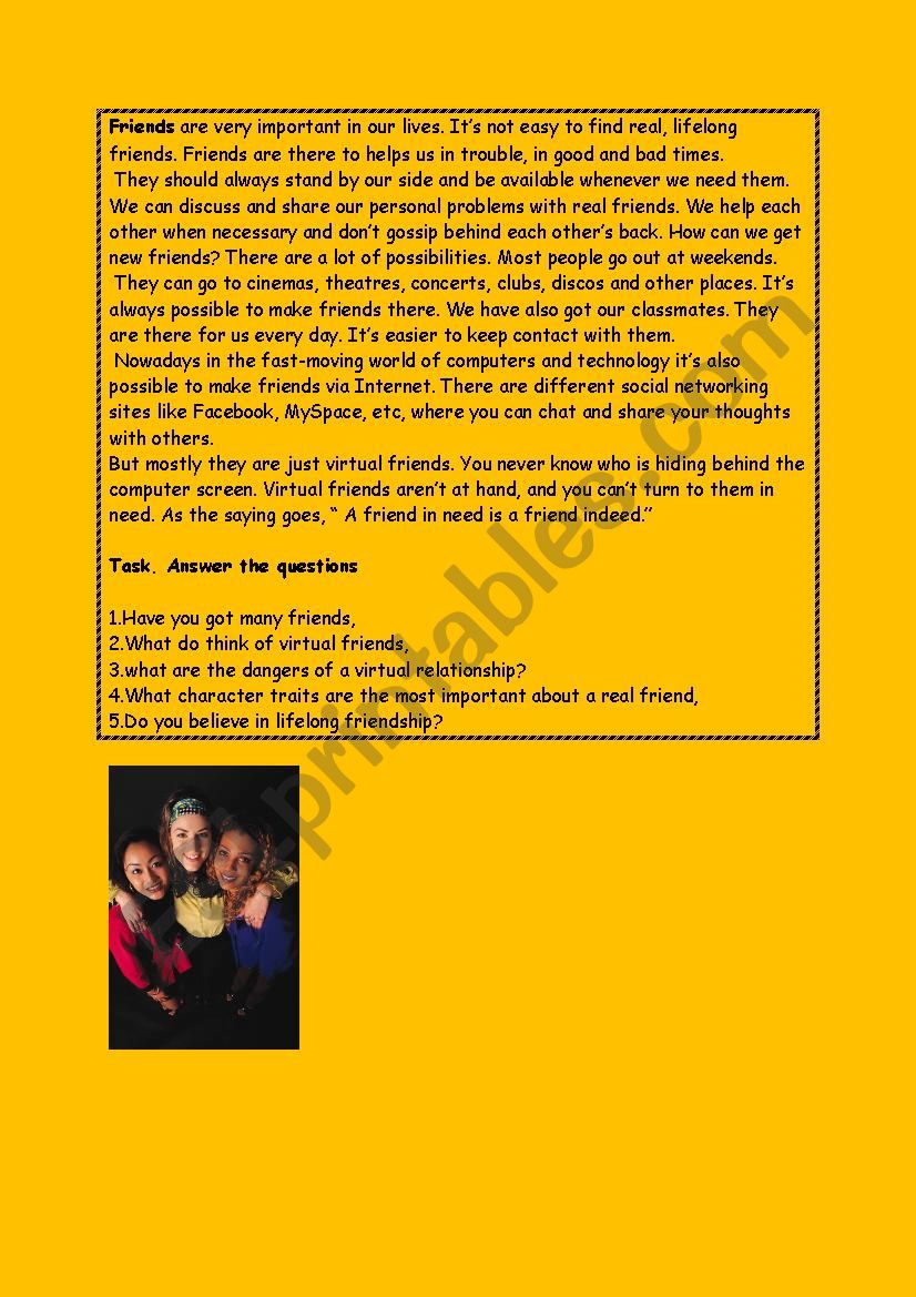 friends worksheet