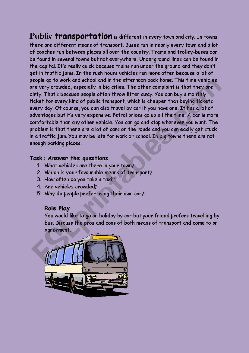 transport worksheet