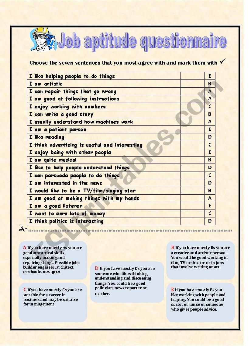 Art Aptitude Test Worksheets