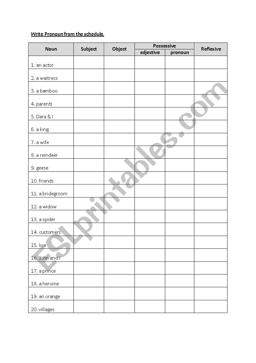 Pronoun worksheet