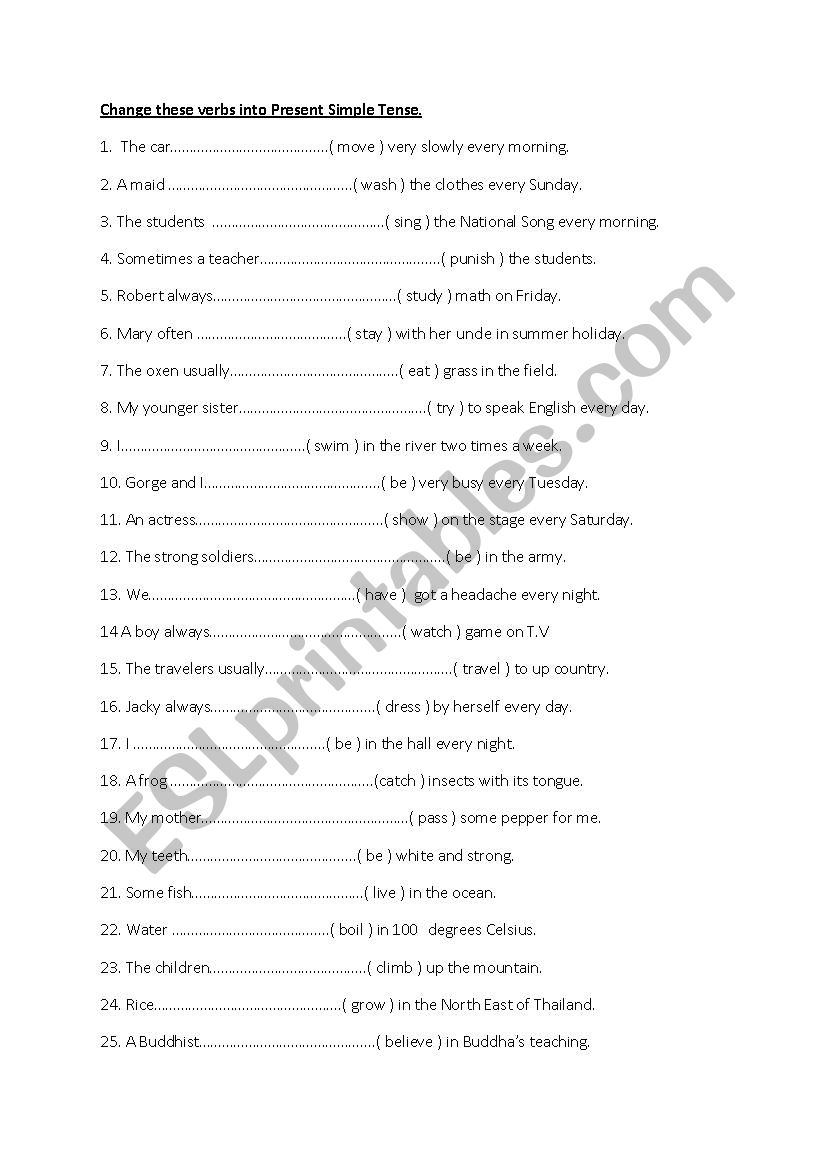 Present Simple Tense worksheet