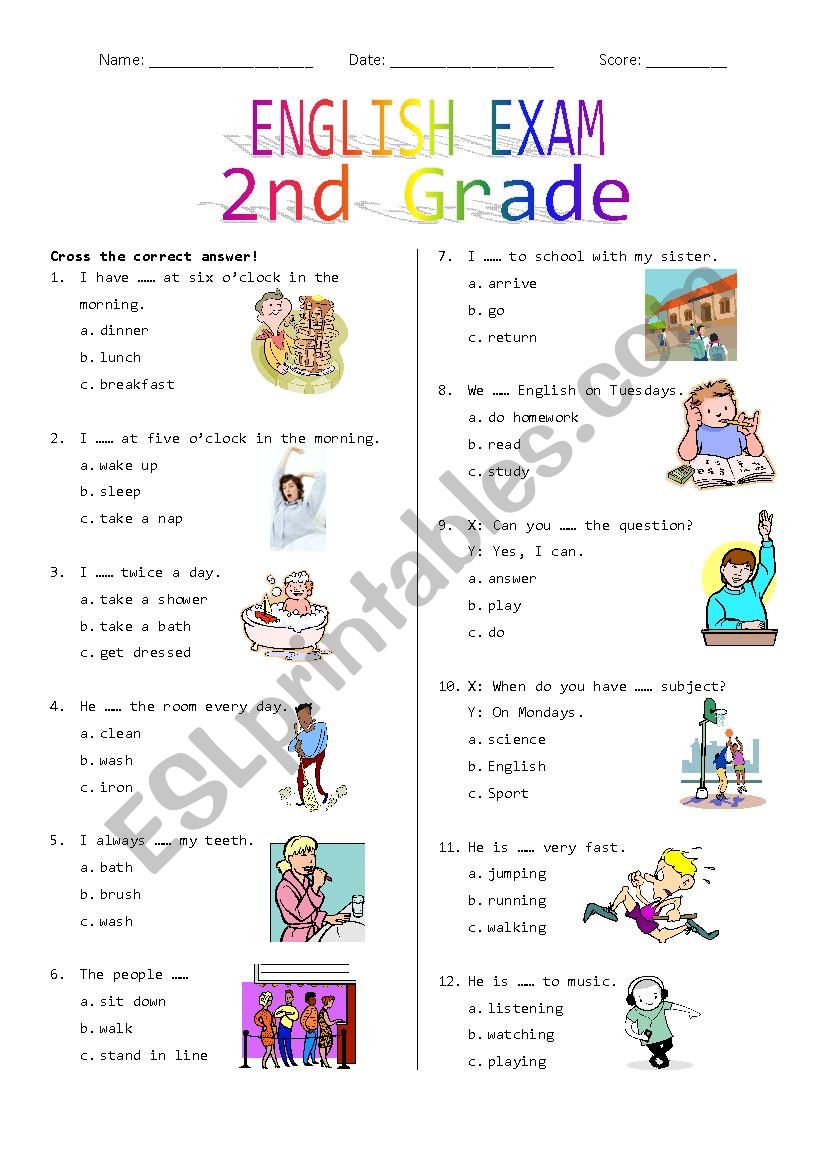 2nd Grade Final Exam #1 worksheet