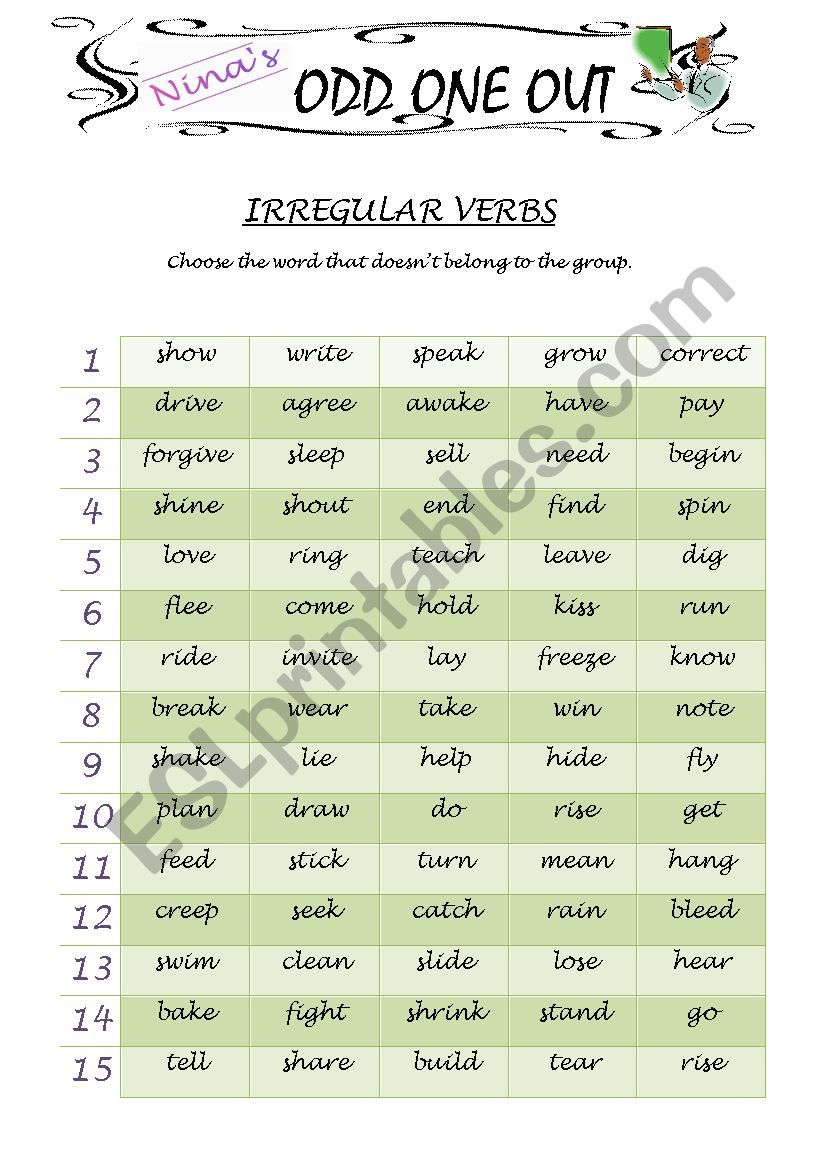 ODD ONE OUT - Irregular Verbs worksheet