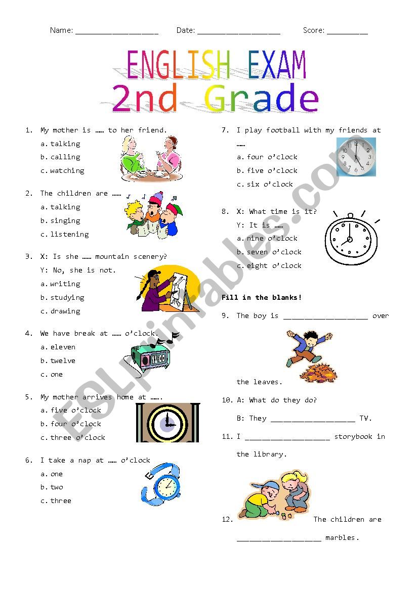 211nd Grade Final Exam #211 - ESL worksheet by Rhae With Regard To English Worksheet For Grade 2