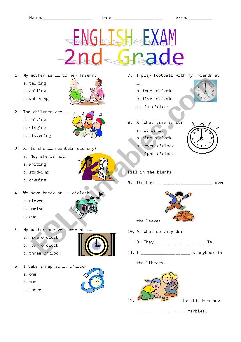 grade 2 english exam pdf