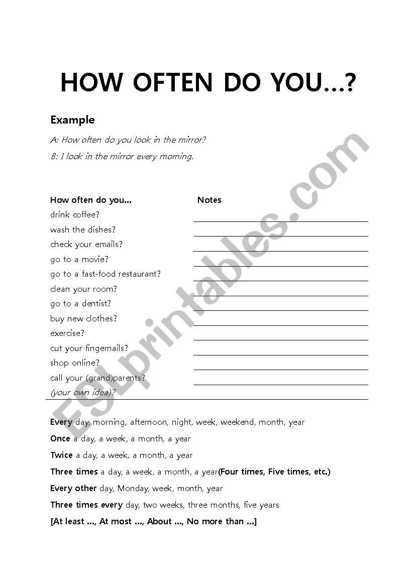 How often do you ~? worksheet