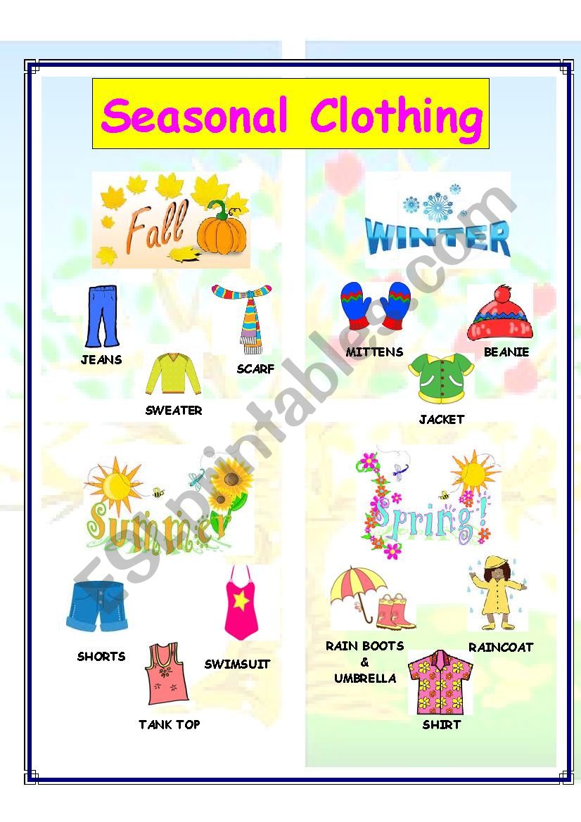 Seasonal Clothing ESL Worksheet By Moraleslizbeth seasonal-clothing-esl-worksheet-by-moraleslizbeth
