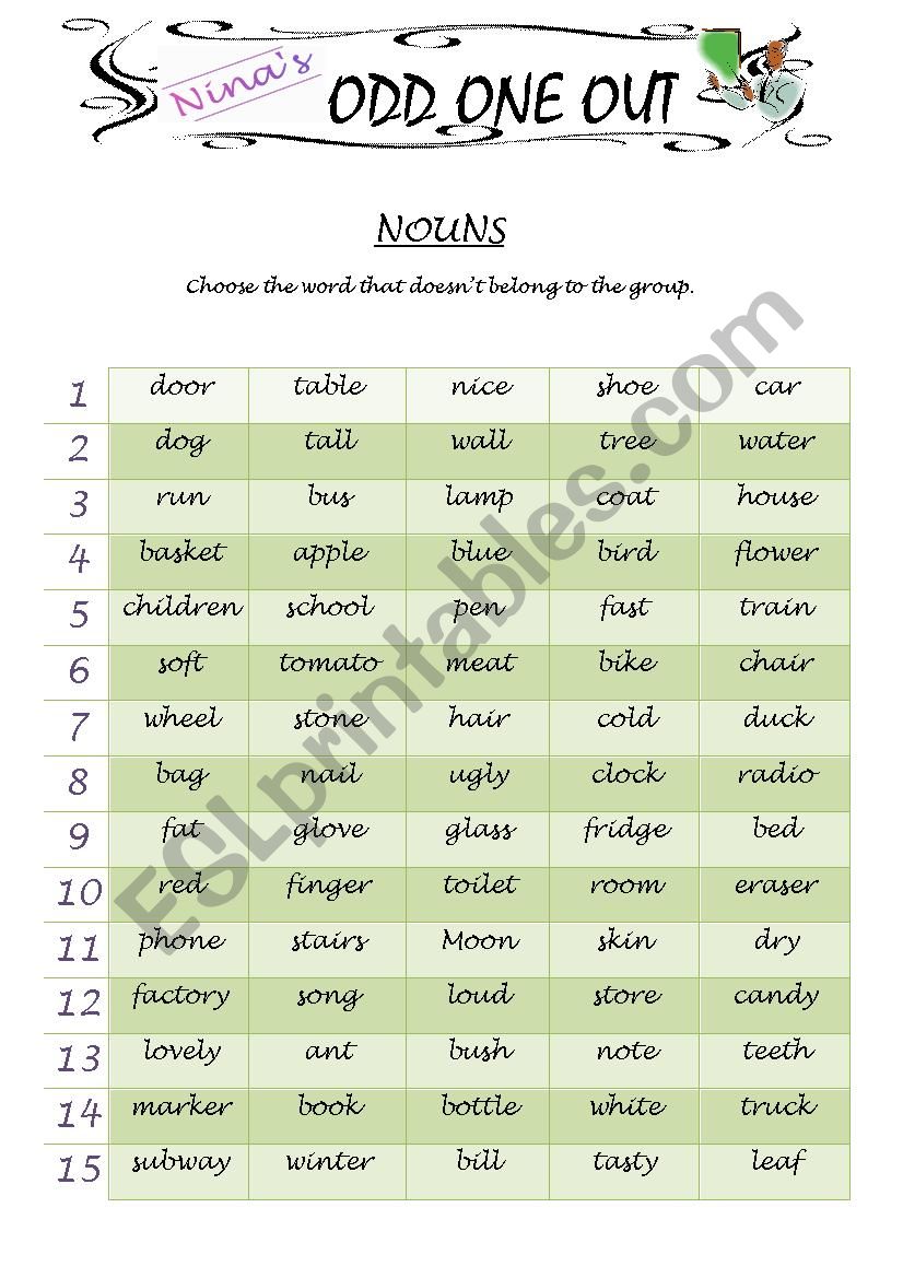 ODD ONE OUT - Nouns worksheet