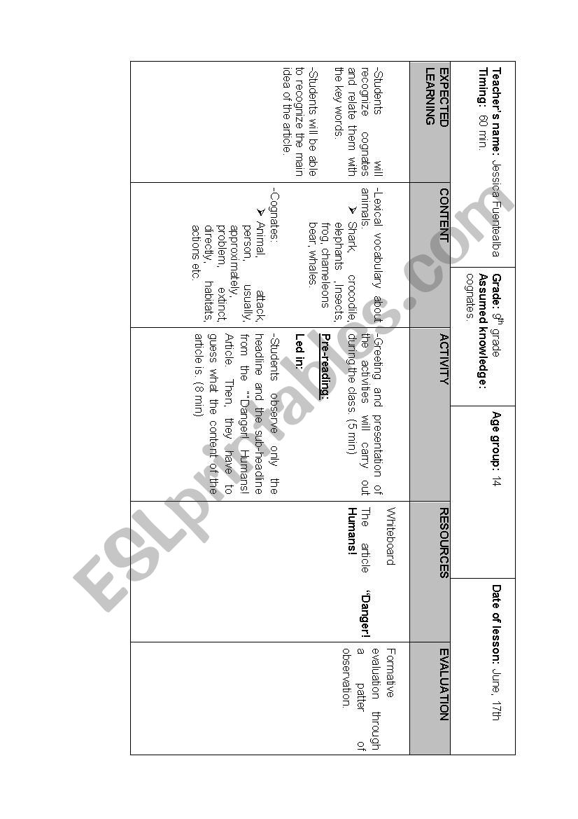 lesson plan about pre-while and post reading activity