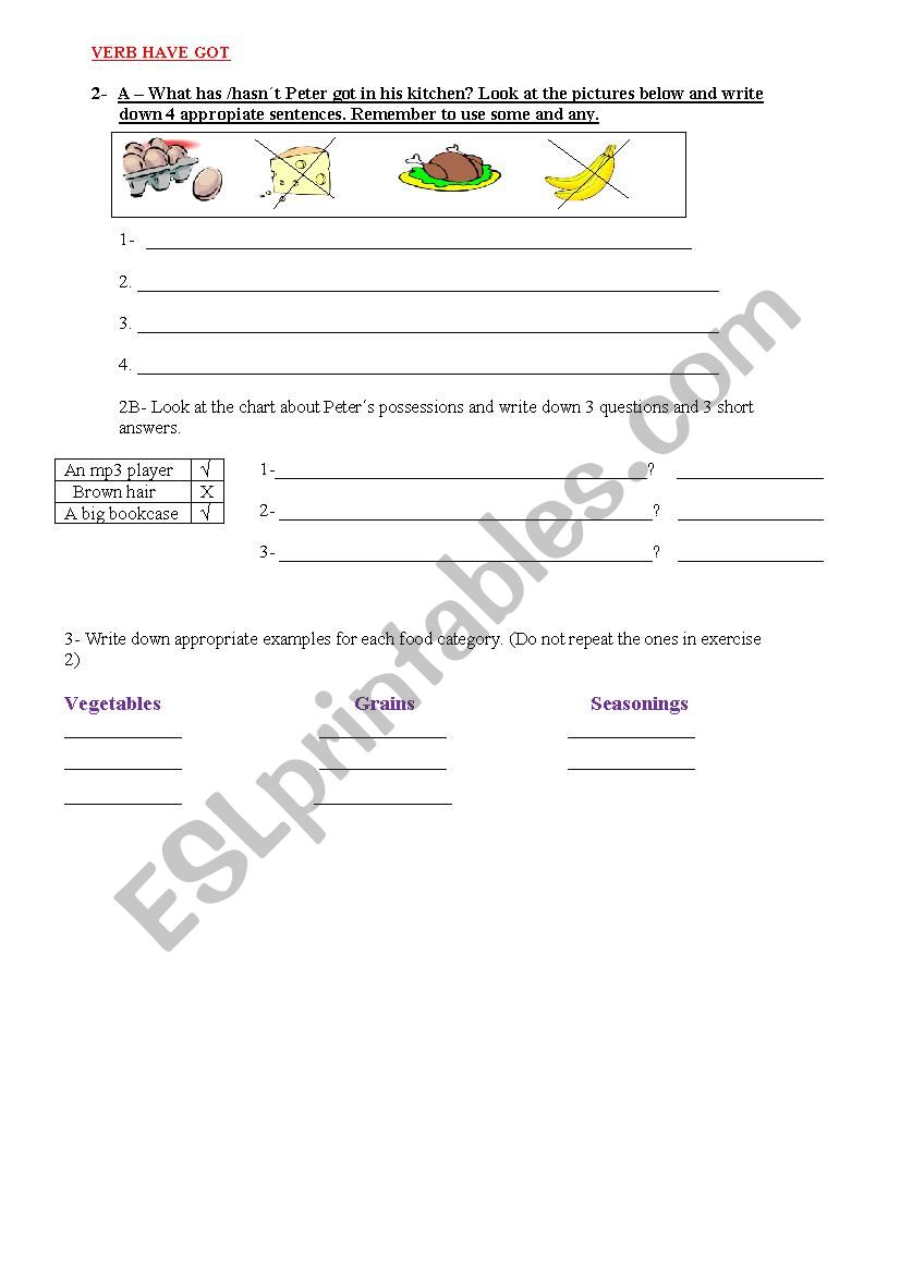 FOOD AND FOOD CATEGORIES worksheet