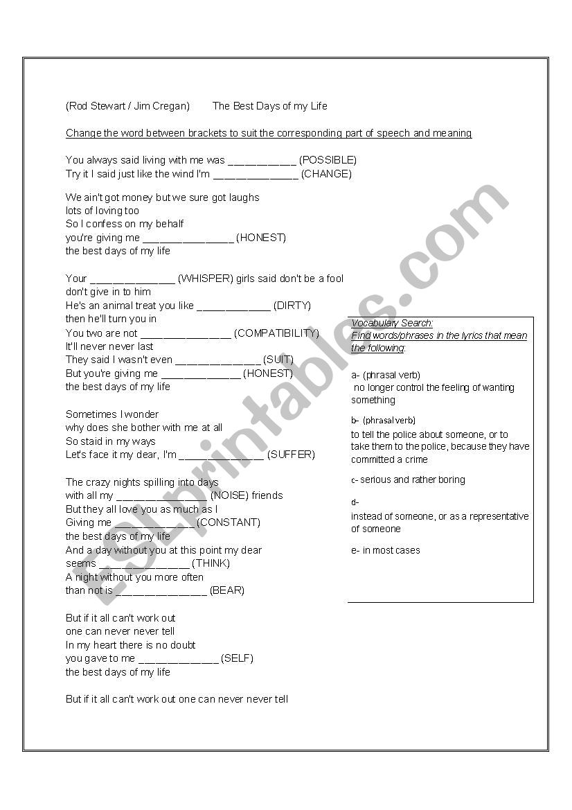 Song - Word Derivation - Rod Stewart