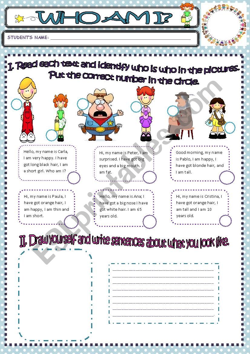 who am i? worksheet