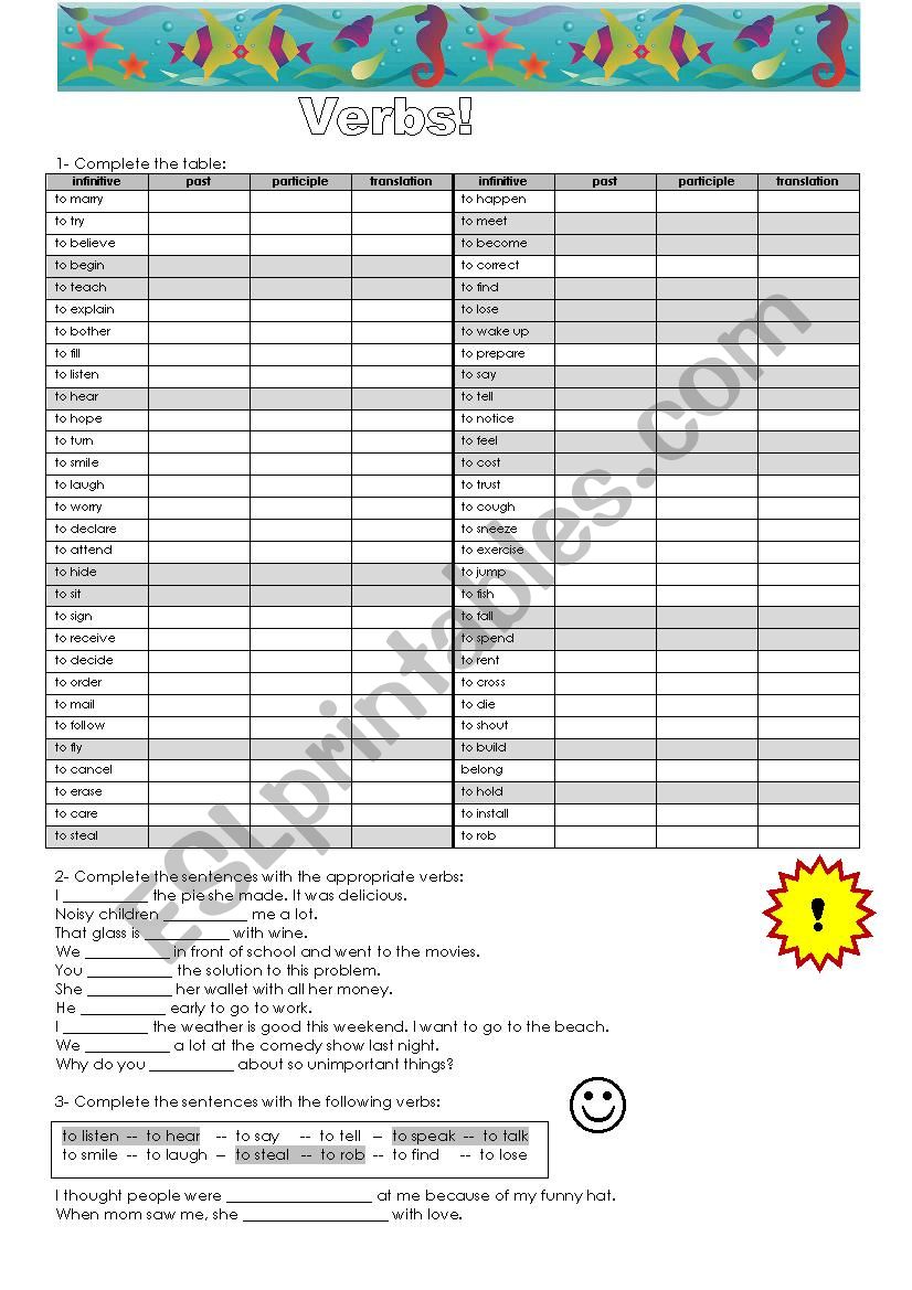 Verbs Activity worksheet
