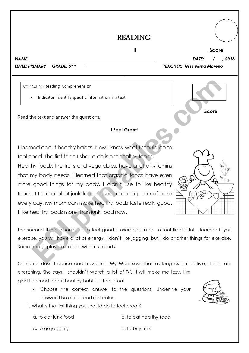 Reading exercise worksheet