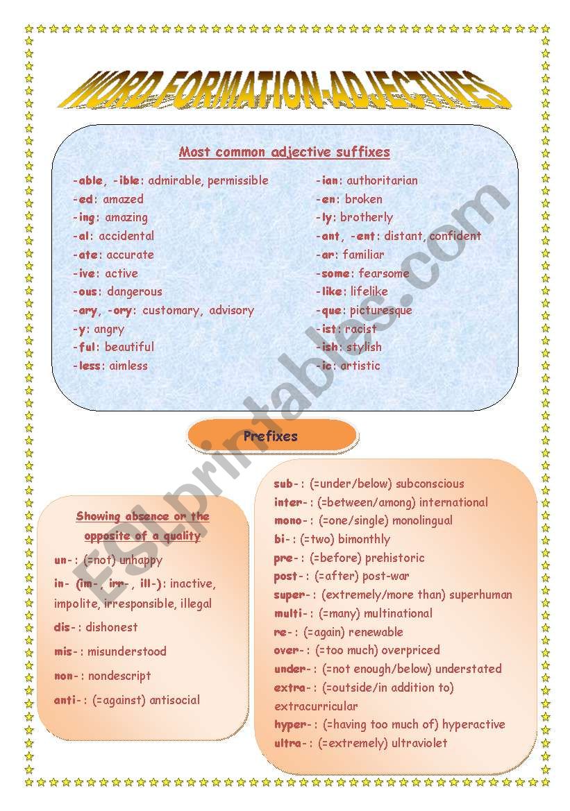 Adjectives worksheet