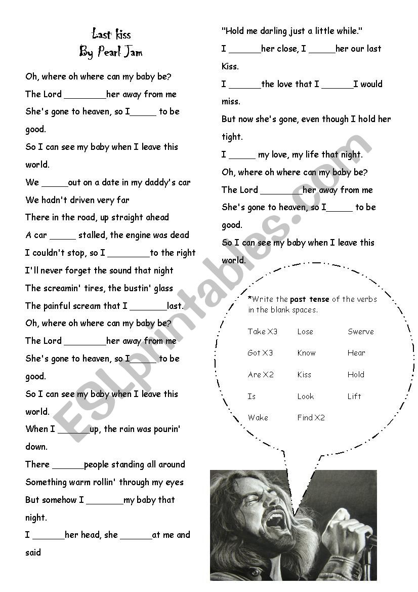 Last Kiss Lyrics - Pearl Jam general…: English ESL worksheets pdf