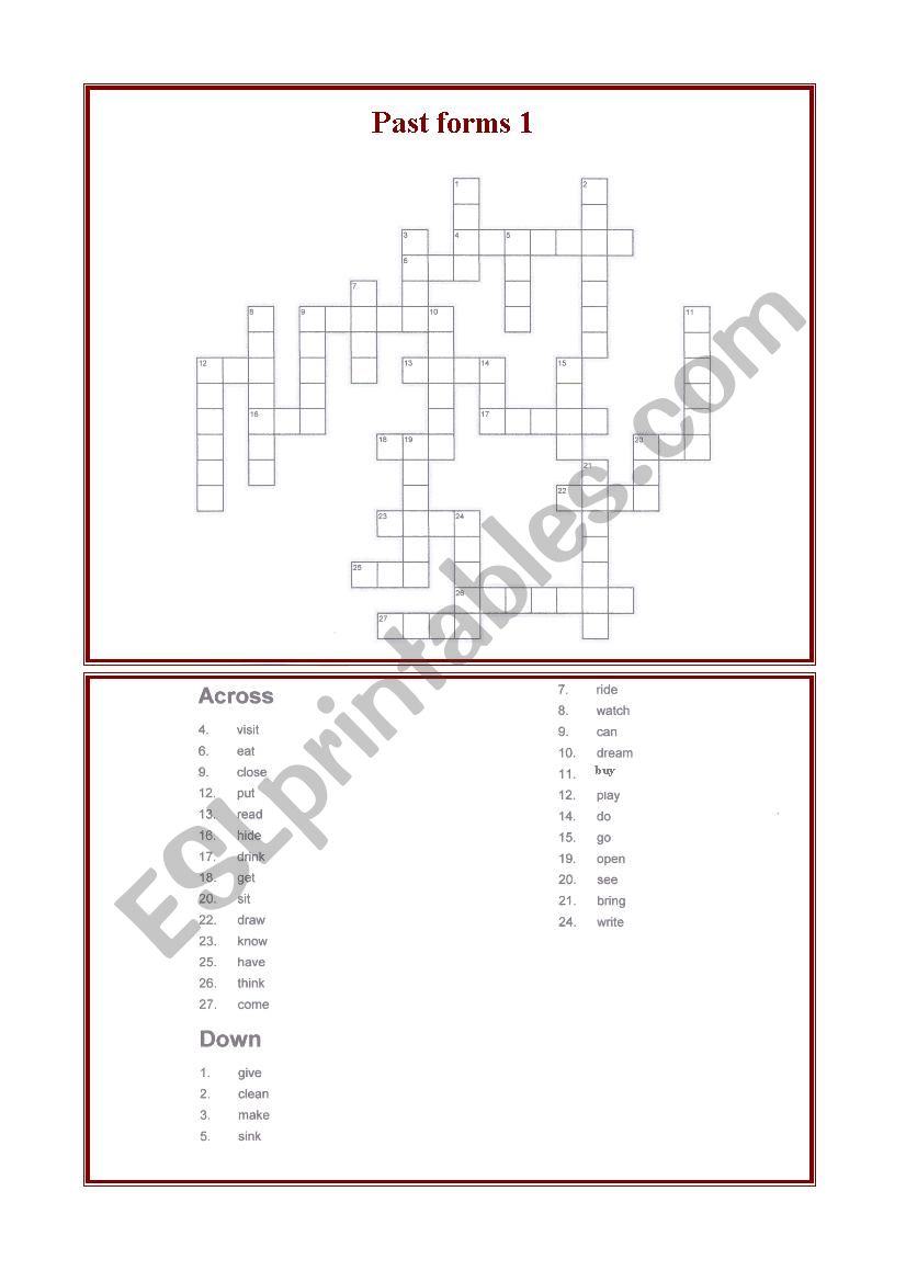 Past forms - crossword puzzle1