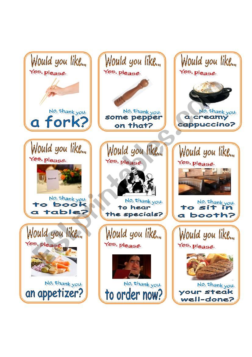 Restaurant Go Fish 2/2 worksheet